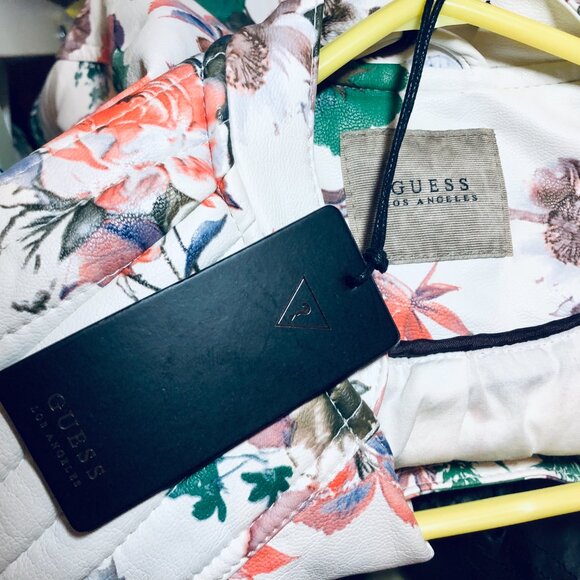 *NWT* [WOMEN L] GUESS ORSOLA Floral Faux Leather Moto Biker Bomber Jacket Coat - Picture 7 of 7